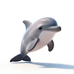 cute dolphin, stylized pixar-style 3d render, full body, isolated on a pure white background, centered, entire subject in frame, sharp focus, soft studio lighting