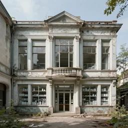 a beautiful photorealistic highly detailed pharmacy abandoned architecture building by wolf d. prix, laser, archdaily, wallpaper, highly detailed, trending on artstation.