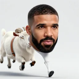 drake running from a goat, detailed face, sharp focus