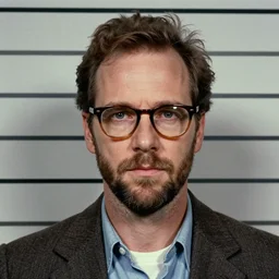 1970s of Mugshot Portrait of Bryan Cranston with glasses and no beard, dressed in 1970s menswear, taken in the 1970s, photo taken on a 1970s polaroid camera, grainy, real life, hyperrealistic, ultra realistic, realistic, highly detailed, epic, HD quality, 8k resolution, body and headshot, film still, front facing, front view, headshot and bodyshot, detailed face, very detailed face