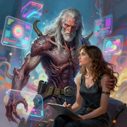 illustration of h. r. giger and liliia sitailo, artist paint in air colorful elements of bright sci - fi hologram elements, plague of flesh, dramatic, sharp focus, depth of field, highly detailed, artstation, digital art, volumetric light, dynamic, expression