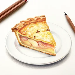 Colored pencil art on paper, Apple pie slice on a plate, highly detailed, artstation, MasterPiece, Award-Winning, Caran d'Ache Luminance