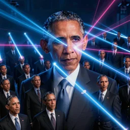 1000 Obama clones shooting laser beams out of their eyes ; cinema render by Beeple, 4K