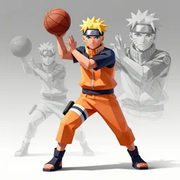 ui art of low poly ultra realistic naruto playing basketball with detailed sketchers, clean vector art by lois van baarle, ilya kuvshinov, kilian eng,
