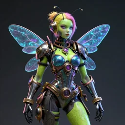 cyberpunk queen bee with neon color body, highly detailed, steampunk