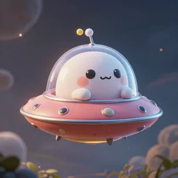 cartoony chibi cute!! creature piloting a cute flying saucer, airbrush