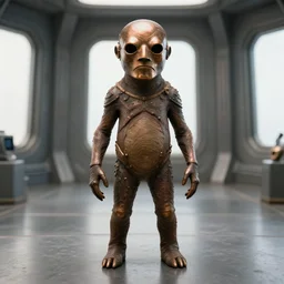 the full body shot of wax creature wearing bronze mask inside the room without doors and windows | interstellar movie by ridley scott with cinematogrophy of christopher doyle and art direction by hans giger, anamorphic bokeh and lens flares, 8 k, higly detailed masterpiece