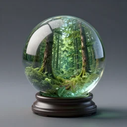 a crystal ball with a forest scene inside of it. unrealengine + vray