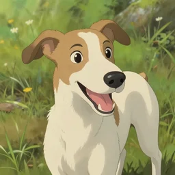 cute white brown greyhound happy, natural lighting, path traced, highly detailed, high quality, digital painting, by don bluth and ross tran and studio ghibli and alphonse mucha, artgerm