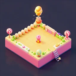 isometric candy themed assets, VMK,  YoWorld, game level, environment, pre-rendered, 3d render, eevee, NPR, cartoon