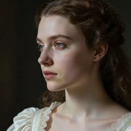 closeup face profile portrait of a gothic princess in white baroque dress. by henriette ronner - knip, by william henry hunt, by rembrandt, by joseph mallord william turner, by konstantin razumov, concept art
