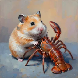 painting of hybrid between hamster!!!!! & spider & lobster, intercrossed animal, by zdzislaw beksinski, by lewis jones, by mattias adolfsson, cold hue's, warm tone gradient background, concept art, beautiful composition, digital painting