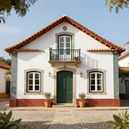 typical portuguese house, a front court highly detailed, hyper realistic, focused, extreme details, masterpiece, 8 k, ultrahd, hd resolution