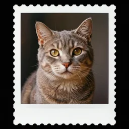 beautiful portrait gray cat, beautiful portrait ginger cat, beautiful polaroid photo, beautiful stamp