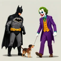 batman and joker arguing about who gets to walk the dog