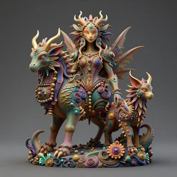 a sculpture of fantastic and mythical creatures by ben ridgway, benridgwayart, elegant, psychedelia, artstation, concept art, ambient occlusion, vray render,