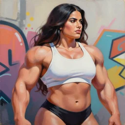 greg manchess portrait painting of smug salma hayek as beautiful thick female bodybuilder zarya from overwatch, medium shot, asymmetrical, profile picture, organic painting, sunny day, matte painting, bold shapes, hard edges, street art, trending on artstation, by huang guangjian and gil elvgren and sachin teng