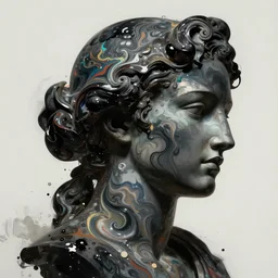 epic concept art. abstract female face silhouette mixing with black and color liquid fluid. abstract sculpture. art swirls. masterpiece by michelangelo. concept art, matte painting. makoto shinkai, greg rutkowski, victo ngai