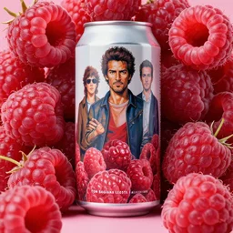 a beautiful beer can surrounded by big oversized overgrown raspberries painted by tom bagshaw, raphael lacoste, eddie mendoza, alex ross concept art matte painting. detail. 4K. HQ.