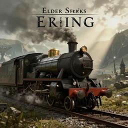 A steam train, screenshot from the game 'Elder Scrolls V: Skyrim'