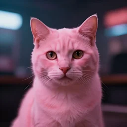 a pink cat by club, cinematic look