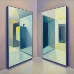 geometric by shusei nagaoka, david rudnick, airbrush on canvas, pastell colours, cell shaded, mirror