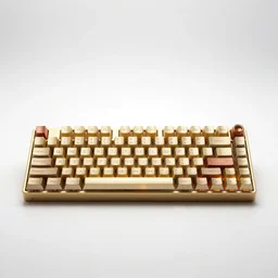 gilded mechanical keyboard, studio product photography, isolated on a pure white background, centered, entire object in frame, sharp focus, soft studio lighting