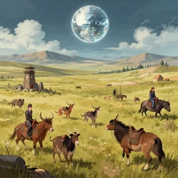 mongols trek the eastern plateau in the style of disco elysium, j. c. leyendecker, greg rutkowski, artem