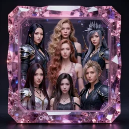 A fancy portrait of women in cased in pink and purple crystal by Greg Rutkowski, beeple, Sung Choi, Mitchell Mohrhauser, Maciej Kuciara, Johnson Ting, Maxim Verehin, Peter Konig, final fantasy, macro lens , 8k photorealistic, cinematic lighting, HD, high details, dramatic, dark atmosphere, trending on artstation