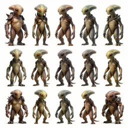 concept design, character sheet of alienaliens, full color, ultra detailed, realistic, many variations, by neville page, carlos haunte, sadan vague