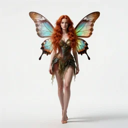 red-haired fairy with butterfly wings, cinematic studio photo, full body, standing, isolated on a pure white background, centered, whole figure in frame, sharp focus, studio lighting