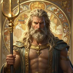 highly detailed close up portrait of god poseidon holding trident, stephen bliss, unreal engine, fantasy art by greg rutkowski, rhads, ferdinand knab, makoto shinkai and lois van baarle, ilya kuvshinov, rossdraws, tom bagshaw, alphonse mucha, global illumination, radiant light, detailed and intricate environment