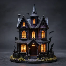 90mm f/2.8 macro photo of a haunted house diorama by tim burton