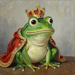 pepe the frog as a king of england, painting by Lucien Freud,
