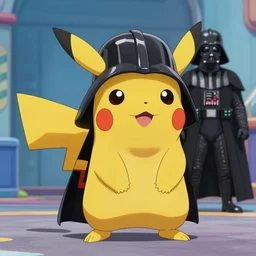 movie still of Pikachu as Darth Vader