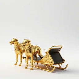 gilded dog sled, stylized 3d render, isolated on a pure white background, centered, entire object in frame, sharp focus, soft studio lighting