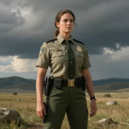 full size persona, female sheriff, trending by artstation
