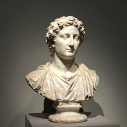 a marble bust of the Decepticon Starscream from 4th century rome, museum lighting, sharp focus