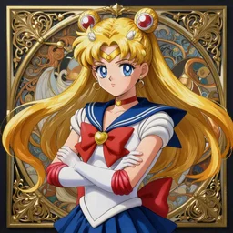 Sailor Moon, fantasy, intricate, elegant, highly detailed, digital painting, artstation, concept art, matte, sharp focus, illustration, art by Artgerm and Greg Rutkowski and Alphonse Mucha