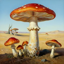painting of mushrooms desert animals by Salvador Dali highly detailed 4k