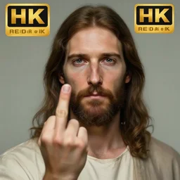 uhd real 8 k photo of jesus showing his middle finger, digital art, portrait, portrait concept art, special effects, finely detailed, studio lighting, correct details, correct face, accurate middle finger