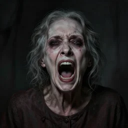 portrait of a creepy old lady screaming, morbid, macabre, dark lighting, highly detailed, matte painting by maxim verehin