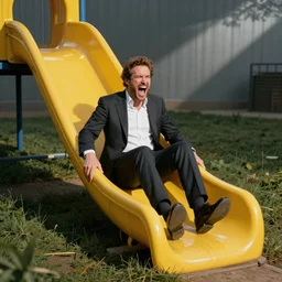 boss ross screaming on a giant yellow slide