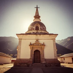 vintage color photo of light rays shinning through a temple in Cordillera De Los Andes, 8k definition