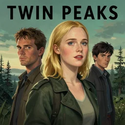 Twin Peaks poster artwork by Michael Whelan and Tomer Hanuka, Karol Bak, Rendering of Elle Fanning from scene from Twin Peaks, clean, full of details, by Makoto Shinkai and thomas kinkade, Matte painting, trending on artstation and unreal engine