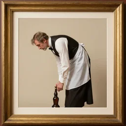 ! dream old bent over manservant, artstation, framed