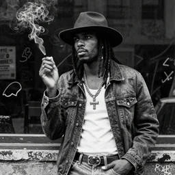 a desperado jonesing for a smoke in the style of basquiat