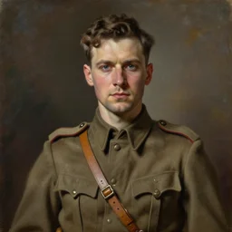 Oil painting of a man in WWI military uniform