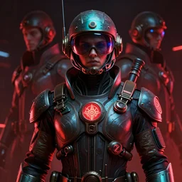 concept art, retro - futurist steampunk pilot portrait, imperious, octane render, heroic, artstation, dramatic neon lighting, glowing imperial motifs, eerie, mysterious, red turquoise accents, bladerunner, by gerald brom, james jean, syd mead, akihiko yoshida, cinematic