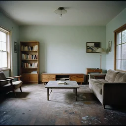 neglected modern home interior, color photograph, canon eos c 3 0 0, ƒ 1. 8, 3 5 mm, 8 k, medium - format print